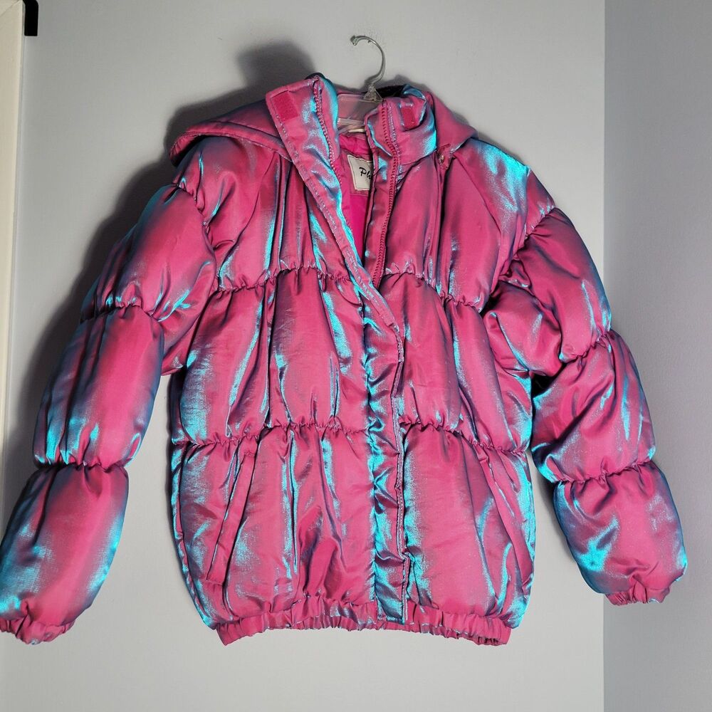 Philly Youth Girls Pink Iridescent Blue Puffer Coat Size 14